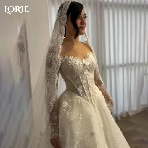 Imagen 1 del producto LORIE-vestidos de novia de sirena de encaje, vestido de novia de manga larga con cuello cuadrado, apliques, vestido de novia personalizado