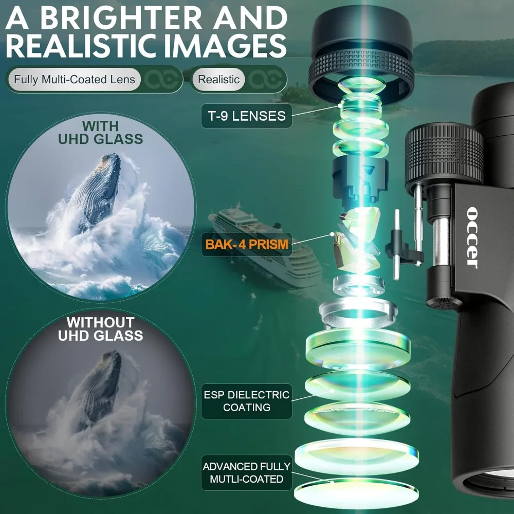 Teropong Binokuler Dewasa 12x50 Berdaya Tinggi untuk Pengamatan Burung dan Berburu dengan Visi Jernih dan Fokus Mudah