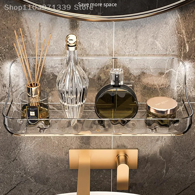 Bathroom Transparent Shelf Rack Wall-mounted Washbasin No-punch Washroom Wall Mounted Cosmetic Storage Transparent Shelf