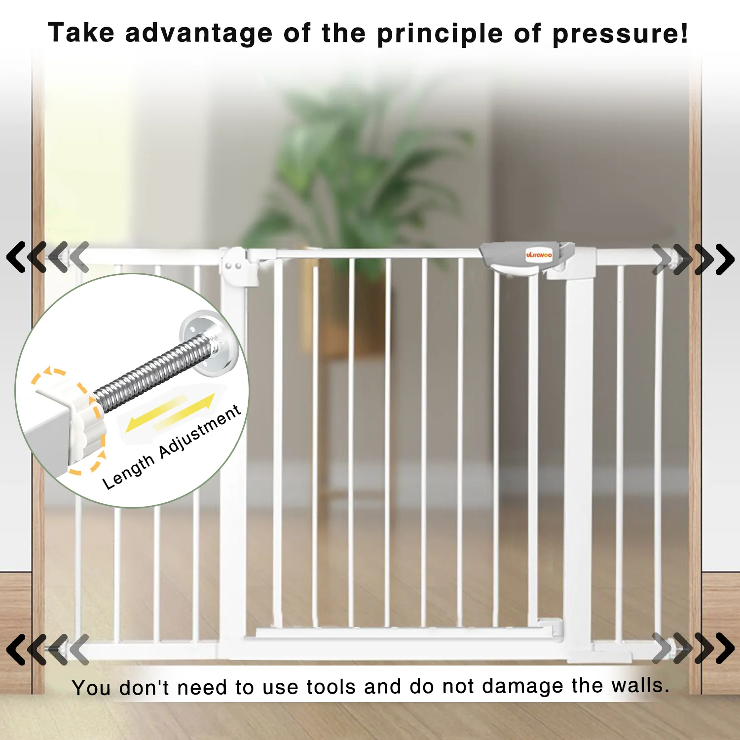 UBRAVOO Baby Gate for Doors and Stairs, Height 100 cm, Safety Pet Gate, Automatic Closure, Triple Locking, JLB-MD01
