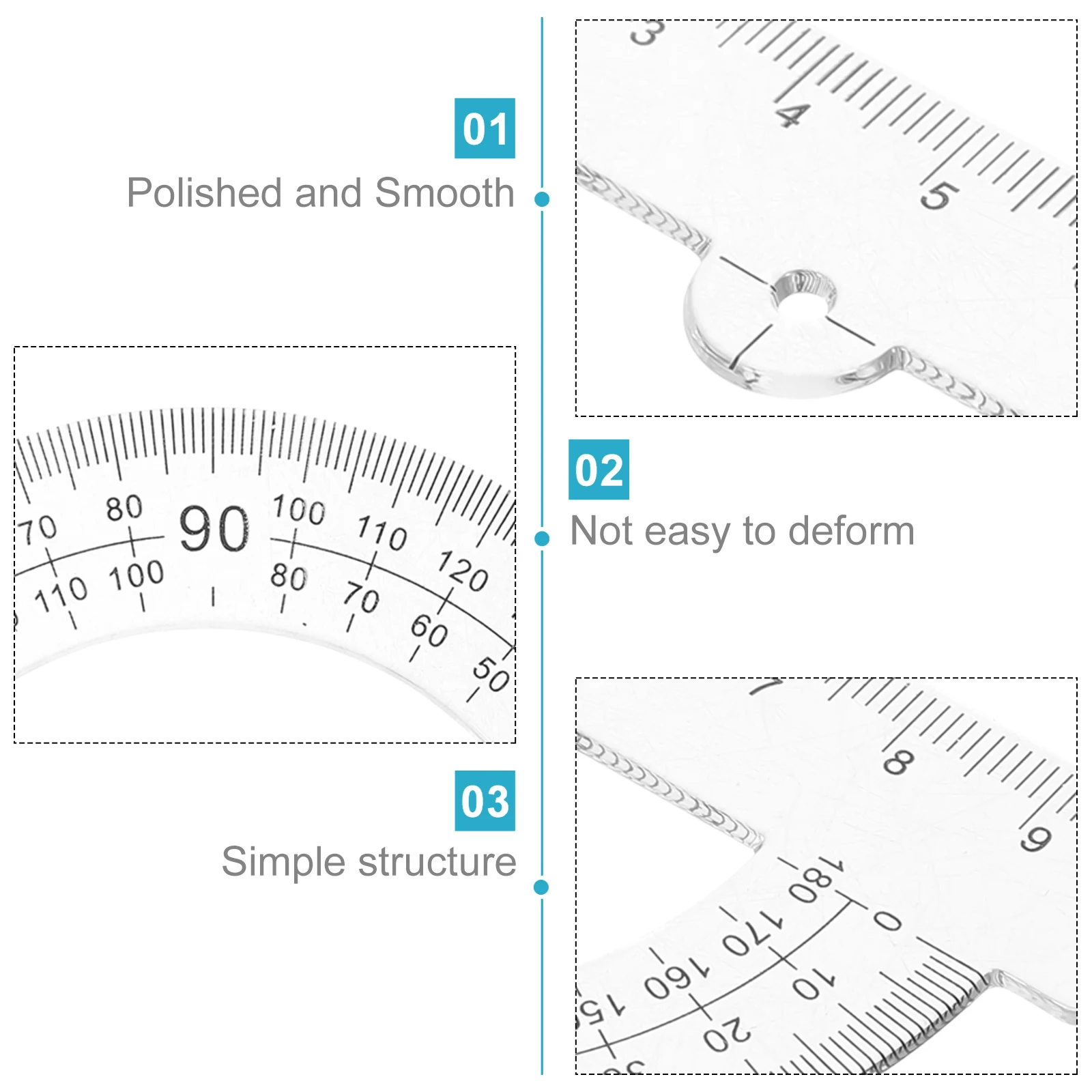 10 Pcs Protractor Drawing Tool for Measuring Math Angle Half Round Head Ruler Clear White Circle Geometric Student