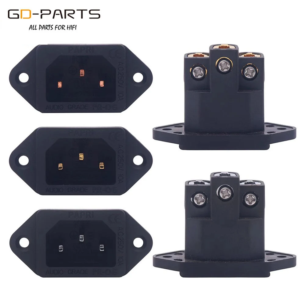 Pure Copper Mains AC Power Socket Plug Connector IEC320 C14 Power Cord Inlet Receptacle 24K Gold Rhodium Plated