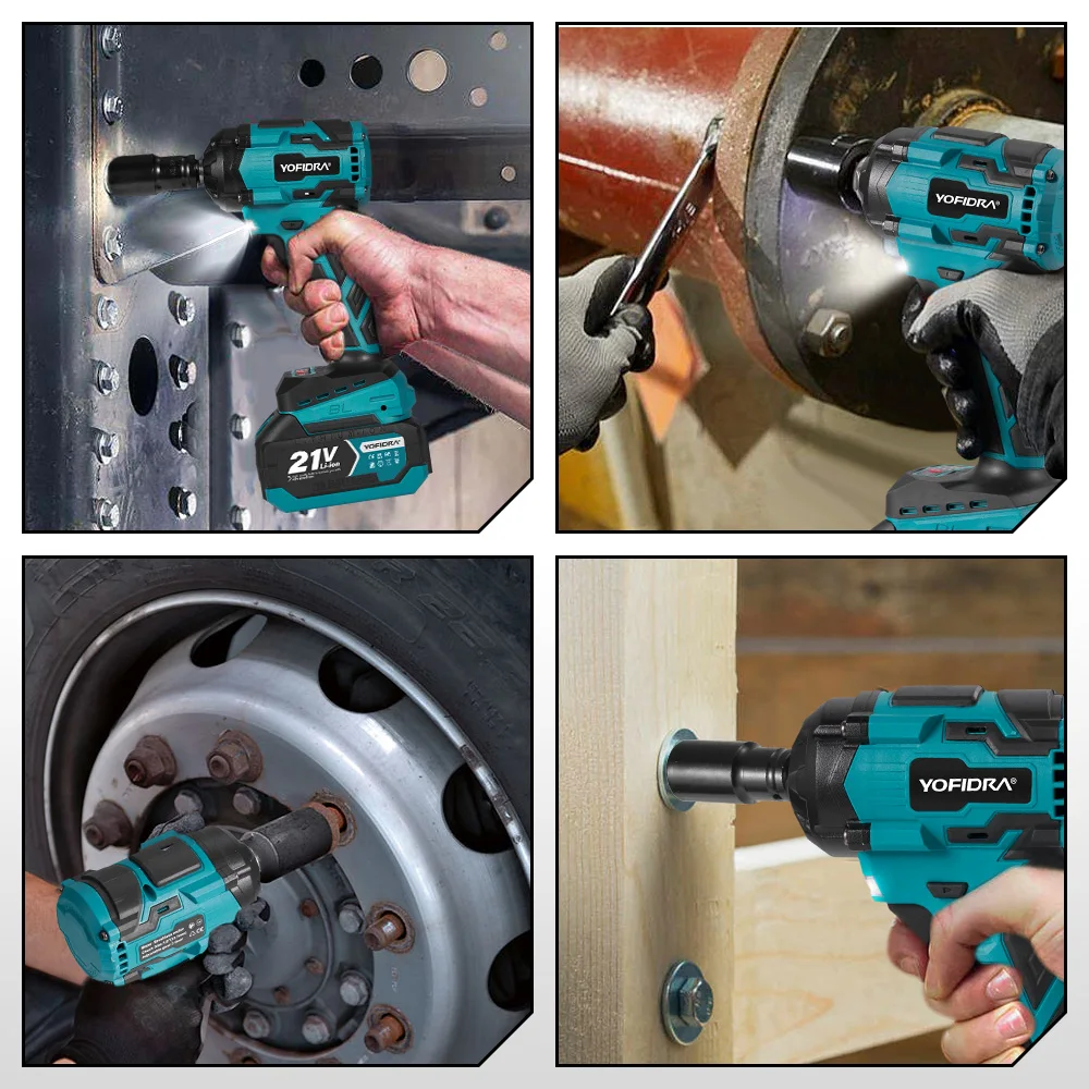YOFIDRA 1000N.m Brushless Electric Impact Wrench 3 Gears 1/2 inch Cordless Electric Screwdriver Drill For Makita 21V Battery Pin