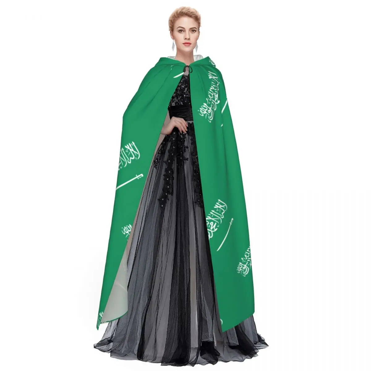 Long Cape Cloak Flag Of Saudi Arabia Hooded Cloak Coat Hoodies Elf Purim