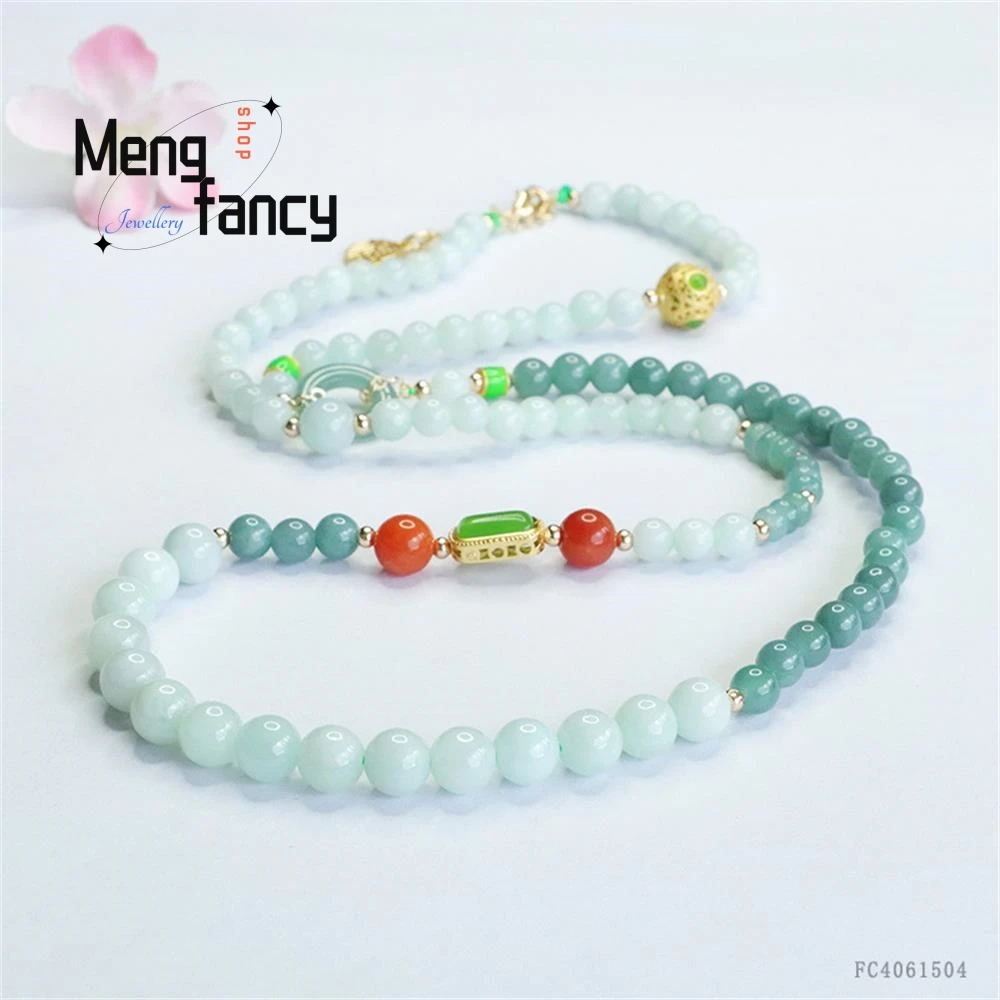 Natural A-goods Jadeite Necklace Blue Water Ping On Buckle Jade Stone Bracelet Exquisite High-grade Luxury Quality Fine Jewelry