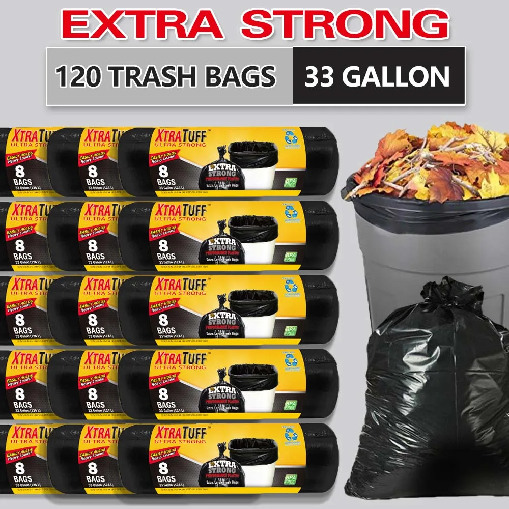 

Xtratuff Tall Kitchen Trash Bags 33 Gallon Black Trash Bag Unscented BPA FREE 120 Count Garbage Bags Strong Rubbish Bag