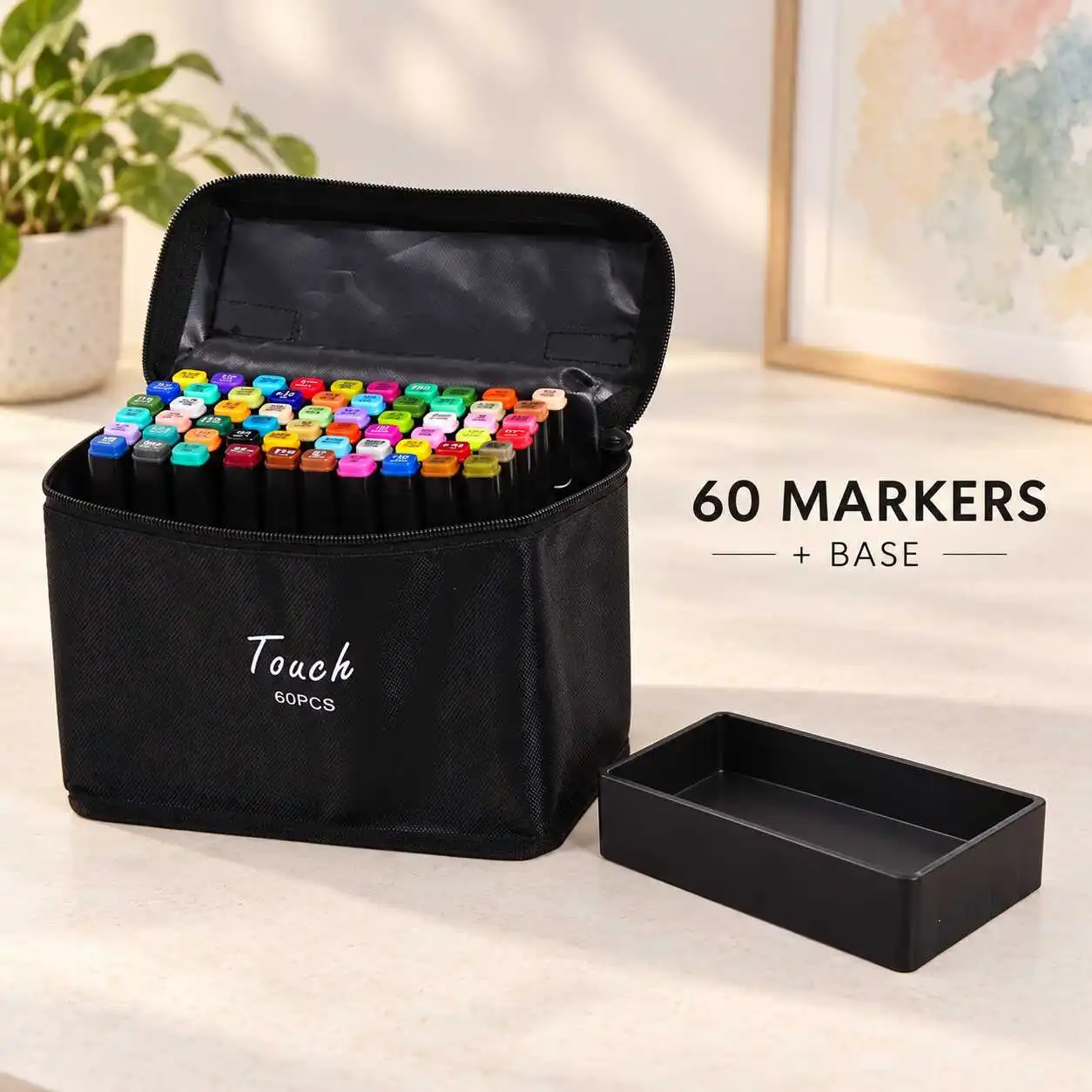 60pcs Dual Tip Alcohol Art Markers with Base for Sketching and Illustration