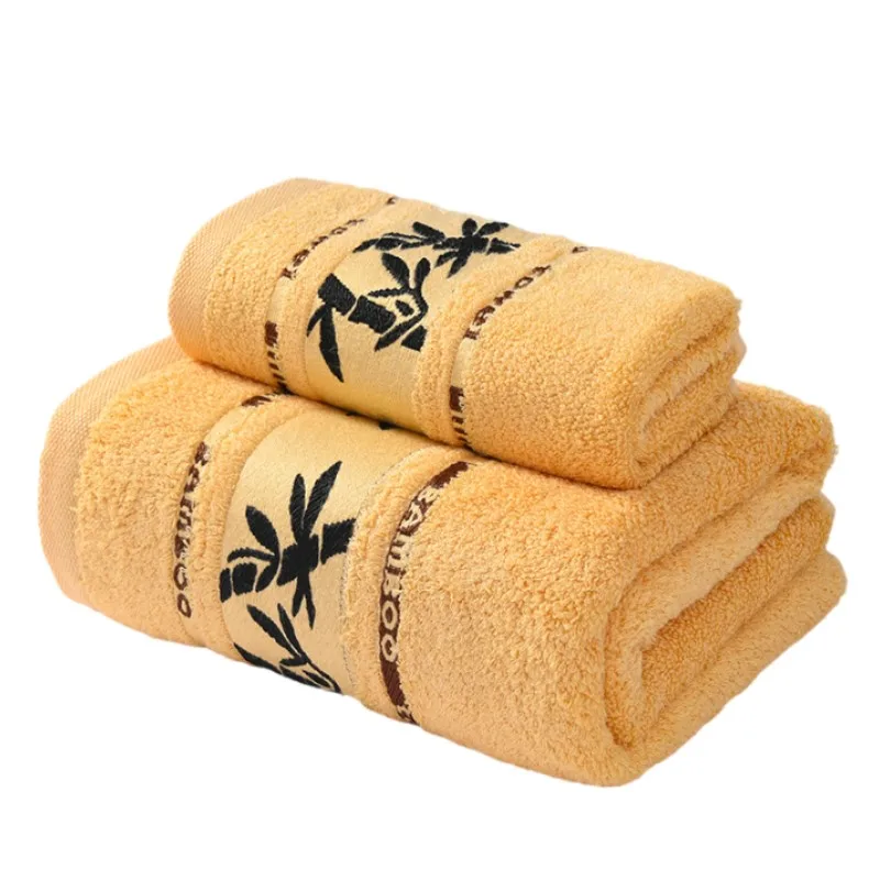 2pcs Bamboo Fiber Towel Set - 1pc 34x74cm Face Hand Hair Towel & 1pc 70x140cm Big Bath Towel - Bathroom Christmas Gift Towels