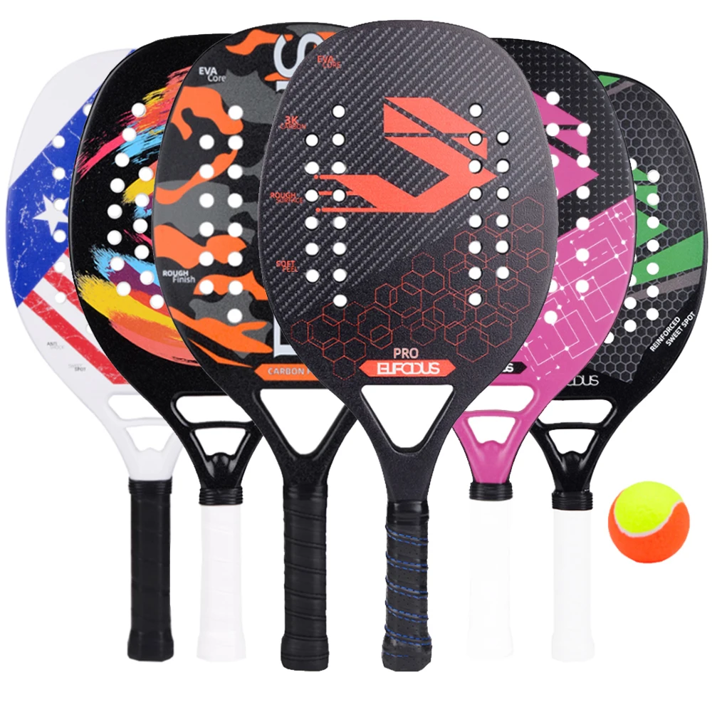 High Quality Full Carbon 3K and Glass Fiber Beach Tennis Racket Rough Surface Tennis Racquet with Bag and Ball