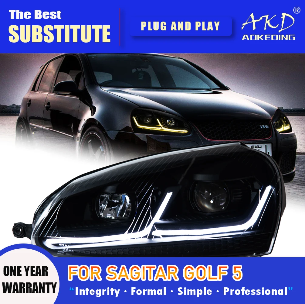 

AKD Фара для vw sagitar Golf 5 Светодиодная фара 2006-2011 Фара Golf5 DRL Указатель поворота Дальнего света Объектив проектора Angel Eye