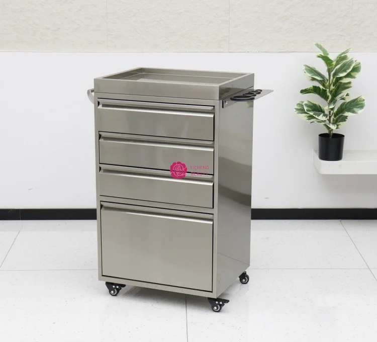Yicheng Beauty New Stainless Steel Multi-Tier Tool Storage Cabinet Hair Salon 4-Tier Cart Simple Hair Dye Cart with Cheap Price