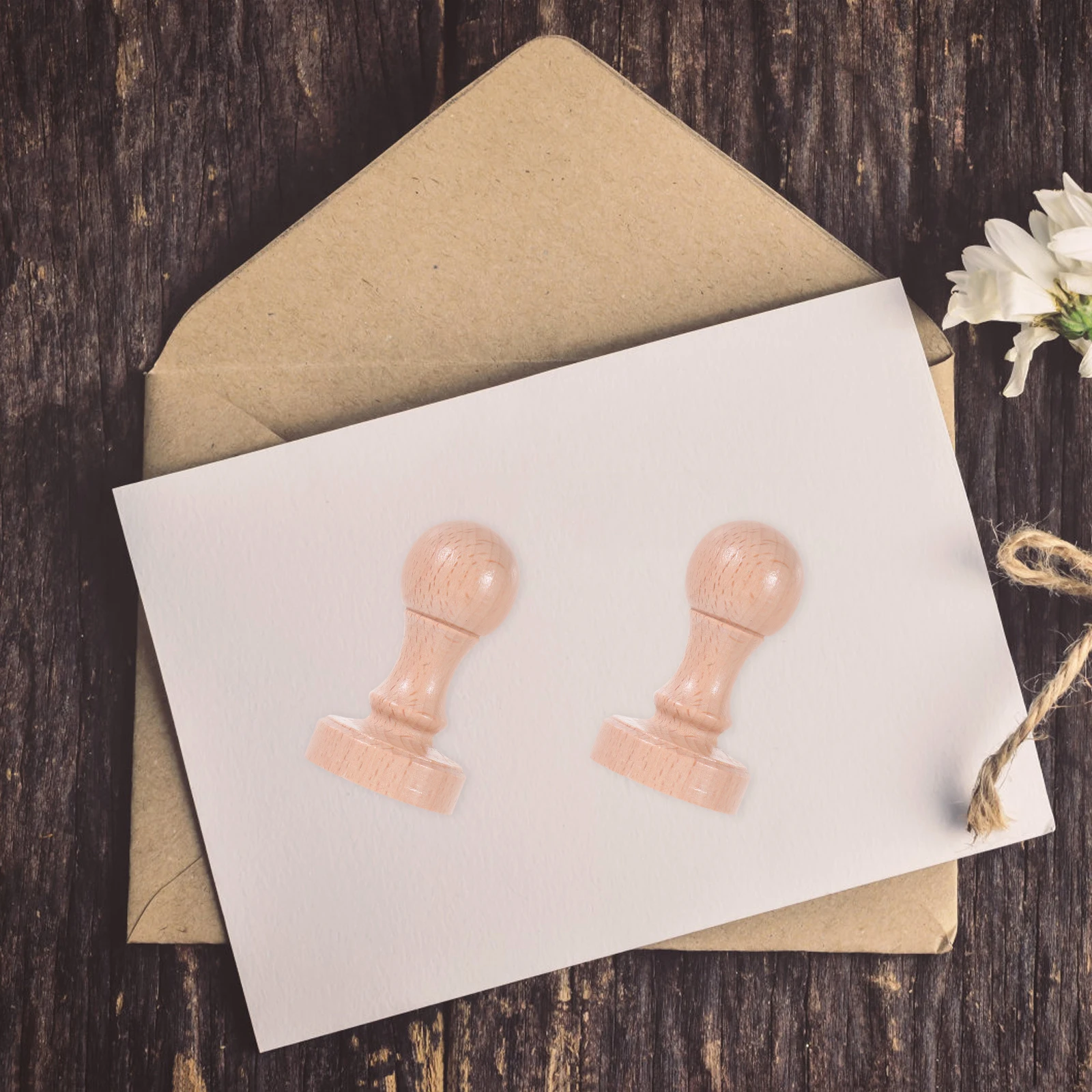 

2Pcs Wooden Seal Signature Stamp Blank Teacher Correction Book Classroom Office DIY Decor Round Handle Small Size