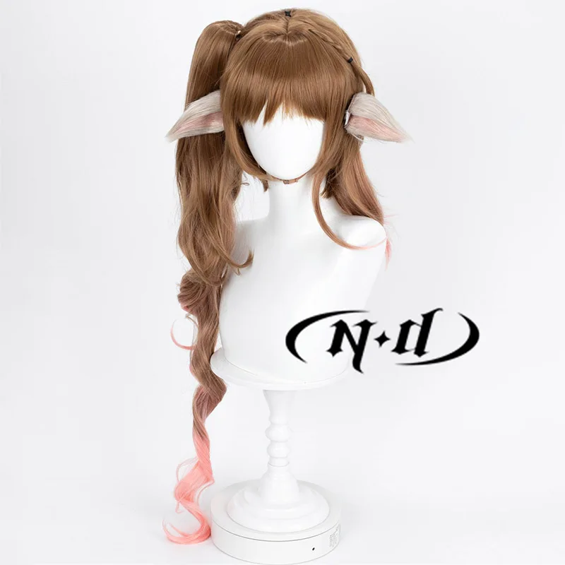 ND Eyjafjalla شعر مستعار تأثيري لعبة الفرسان تأثيري شعر مستعار بني طويل الشعر مع الأذن لجميع القديسين جزء مقاومة للحرارة الاصطناعية