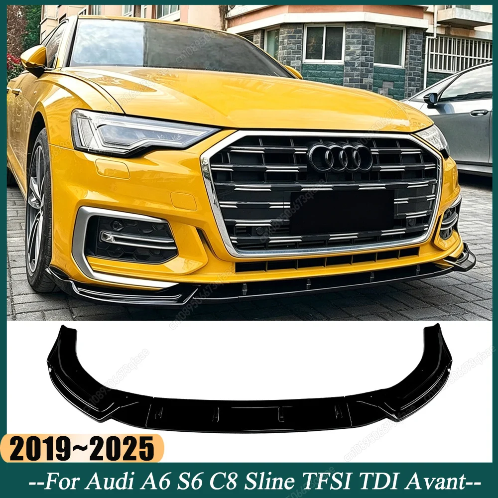 

ABS Gloss Black Front Bumper Lip Diffuser Lower Splitter Spoiler For Audi A6 S6 C8 Sline TFSI TDI Avant 2019-2025 Bodykit Tuning