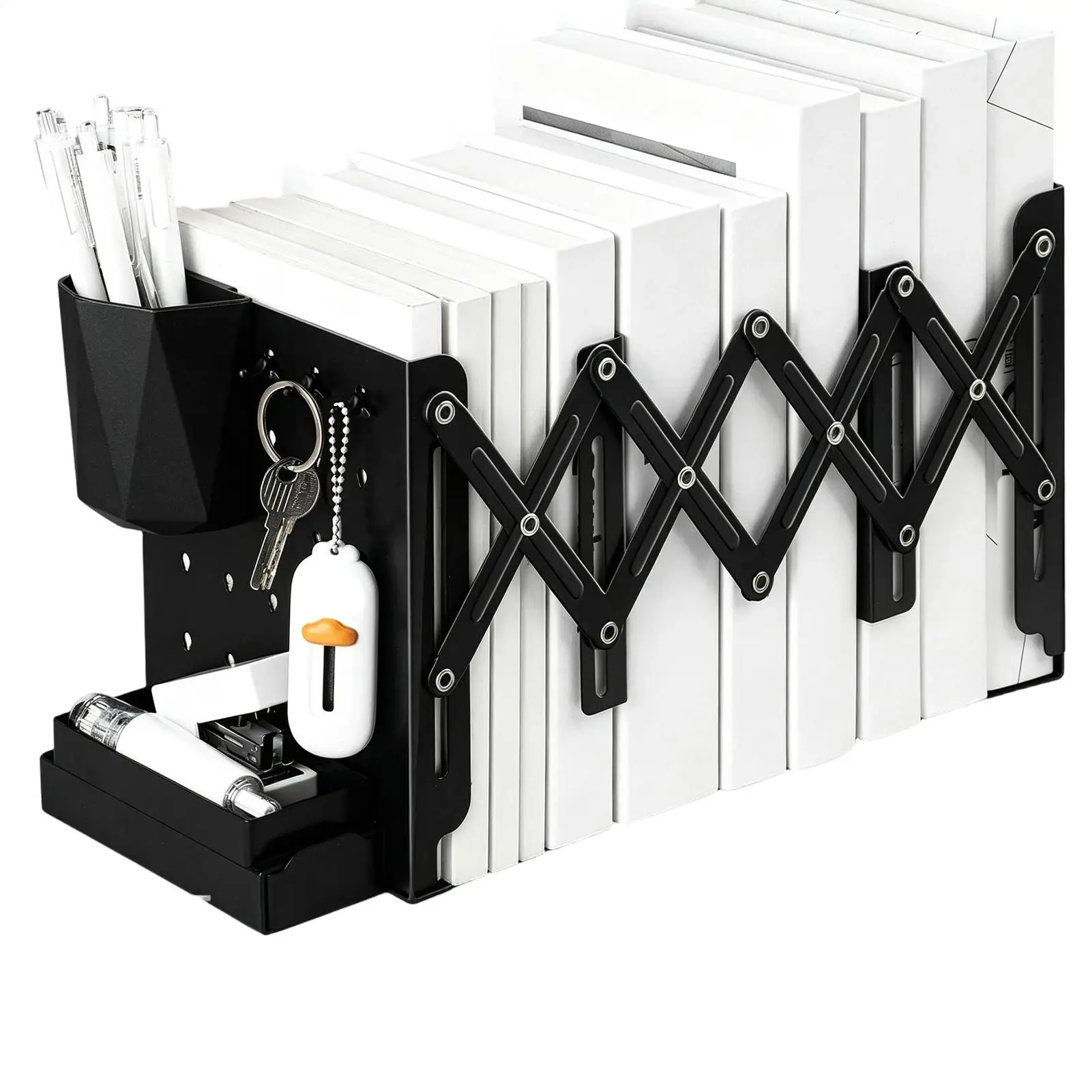 Adjustable Bookends Anti-Slip Retractable Heavy-Duty Black Book Stand Desk Organizer Rack Office Stationery Organizer