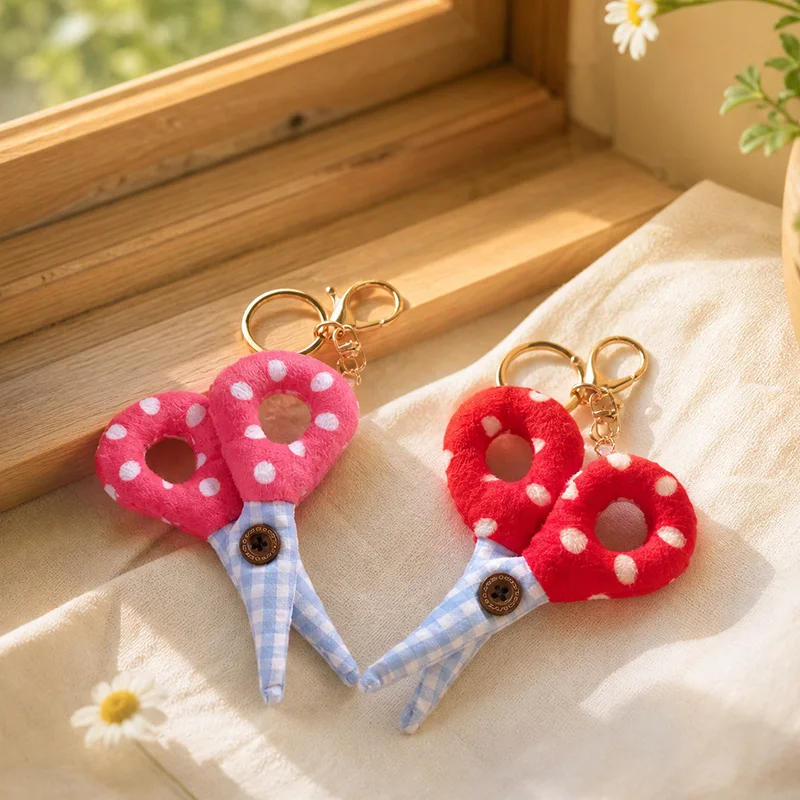 Cute Scissors‑Shaped Fabric Plush Doll Keychain Creative Tailor Scissors Ornament Pendant Home Decoration Pillow Birthday Gift