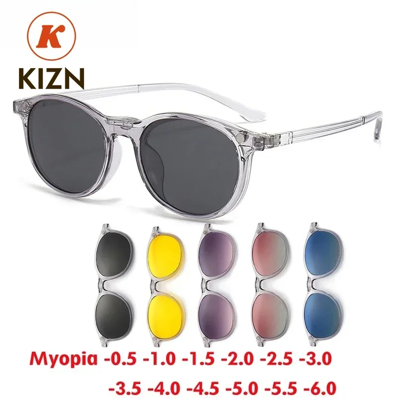 

XUKA Sports Transparent Frame Women Myopia Sunglasses 6 In 1 Fashion Polarized Magnetic Clip On Glasses Prescription Eyeglass -0