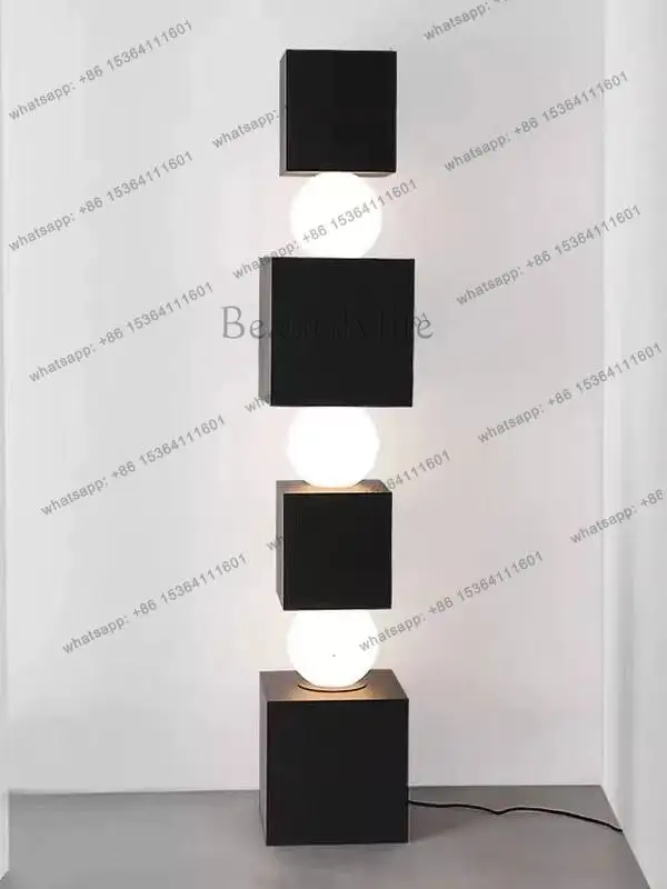 Modern minimalist black geometric block stacked floor-to-ceiling luminous body bedroom living room decoration objects