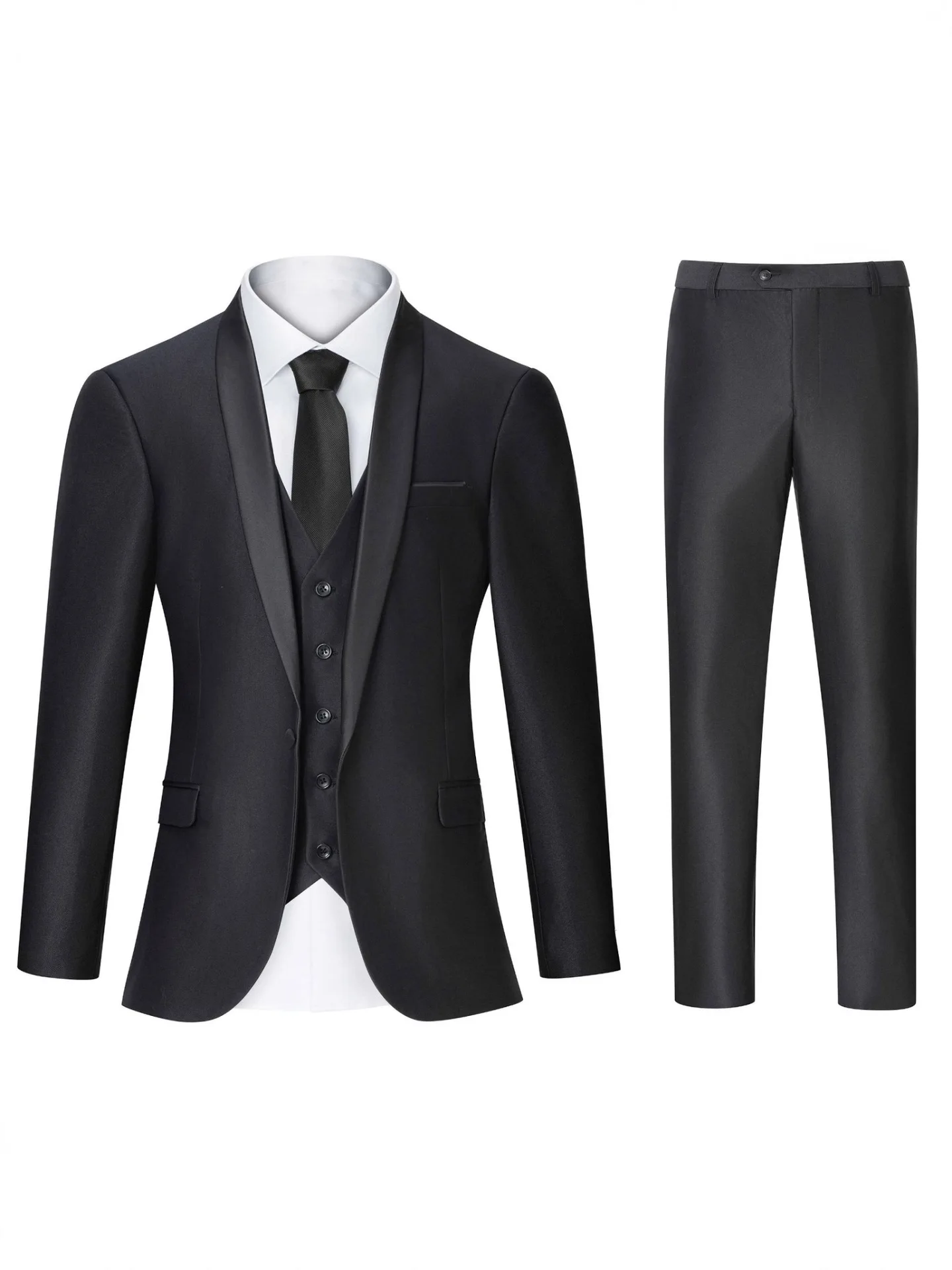 

Temperament Men's Suit Set 3 Piece with Satin Lapel Formal Slim Fit Suit for Weddings and Formal Occasions.Men's Stage Costume.