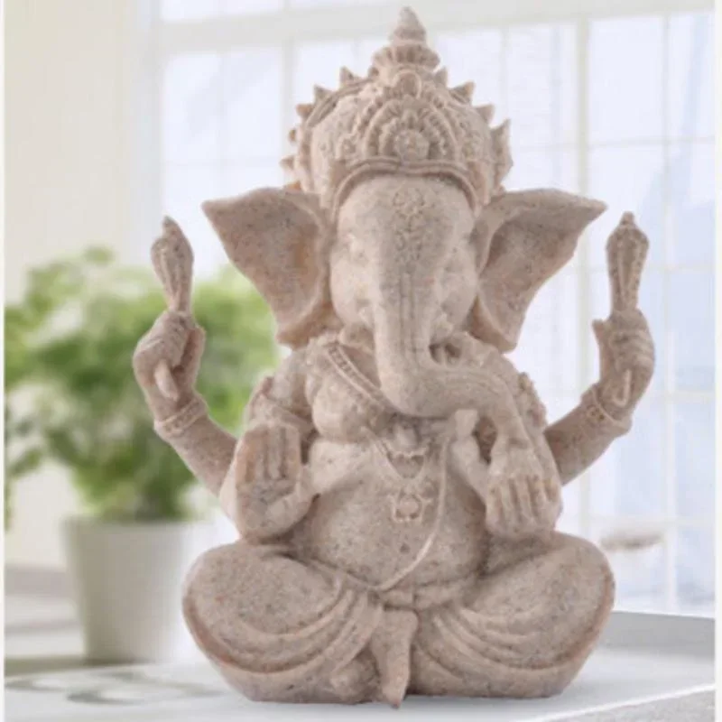 Sandstone Ganesha Buddha Elephant Statue Sculpture Handmade Elephant Figurine Home Decoration Accessories