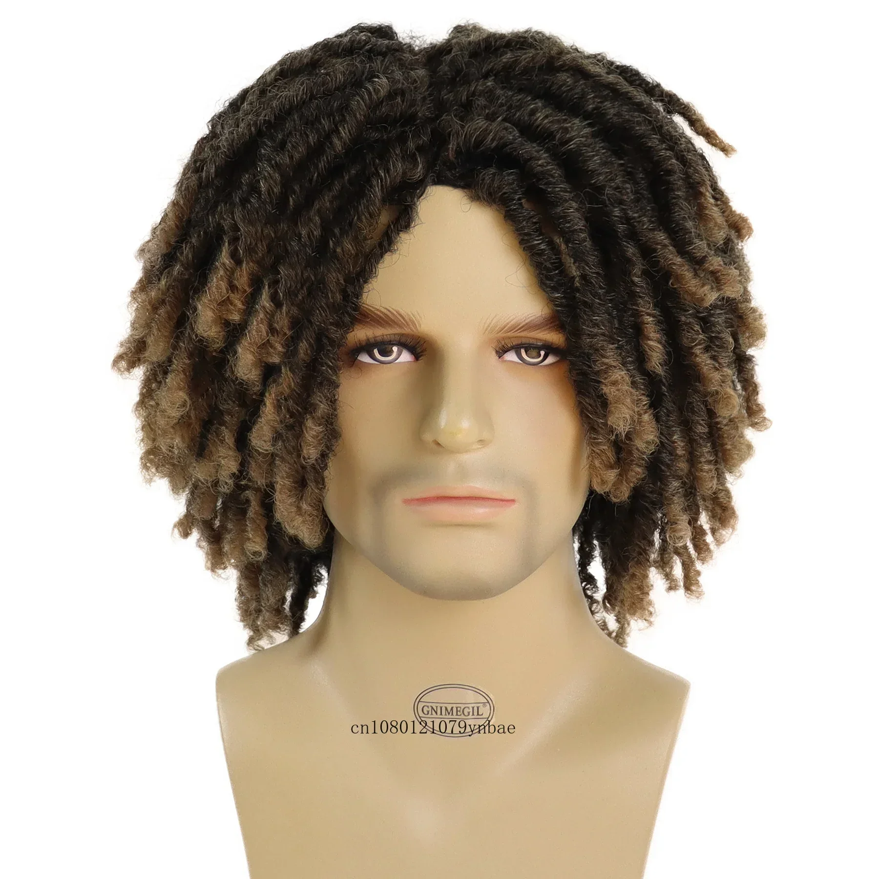 Cool Men Wigs Synthetic Ombre Light Brown Short Wig with Bangs Braided Hairstyles Dreadlocks Wig Coos Hip-Hop Prom Costume Party