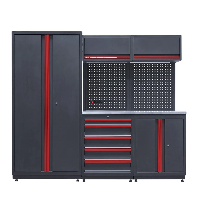 Custom Modular Garage Wall Storage System Professional Metal Tool Cabinet & Wood Workbench for Workshop Use