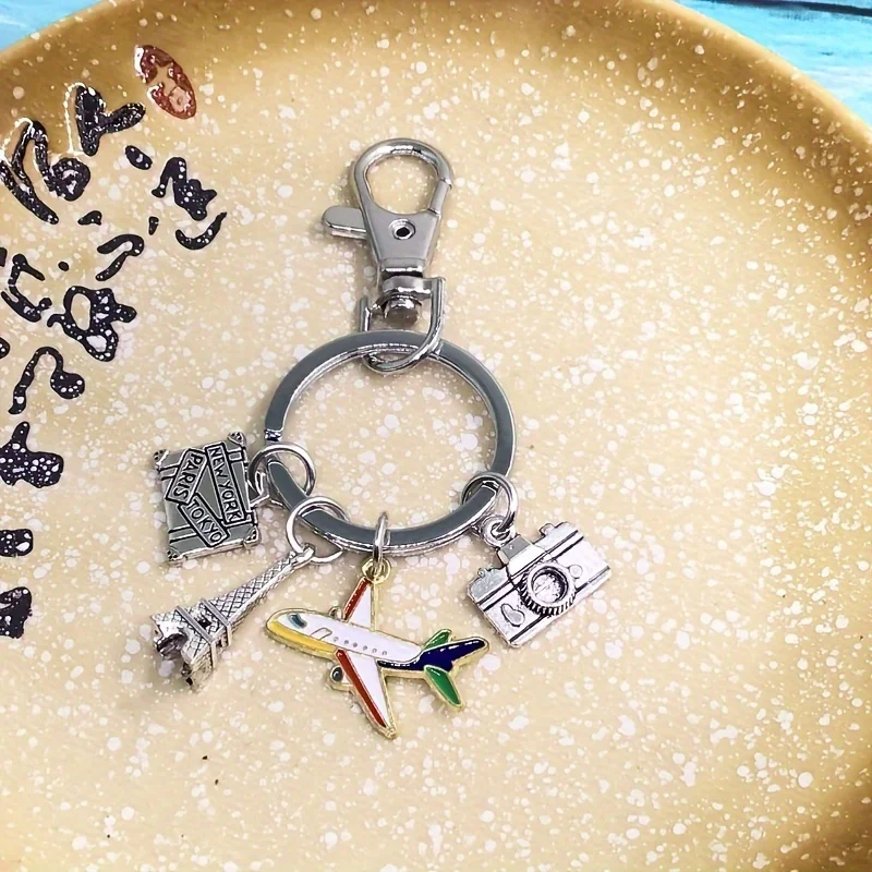 1pc Paris Travel Keychain, Eiffel Tower Airplane Suitcase Bag Charm, Paris Tokyo New York Souvenir Keychain,