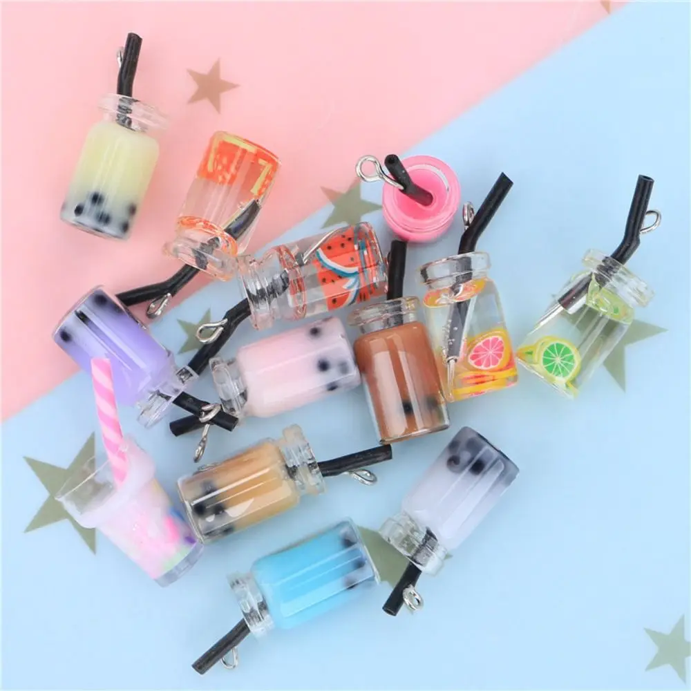 20pcs Milk Tea Bottle Resin Slime Charms Cream Gel Flatback Doll House Accessories Bottle Sticker Hair Clip