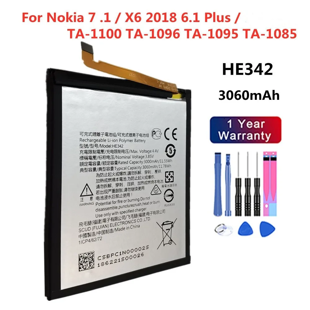 

3060mAh HE342 Replacement Battery For Nokia 7.1 / X6 2018 6.1 Plus High Quality Phone Battery Batteries Fast Shipping