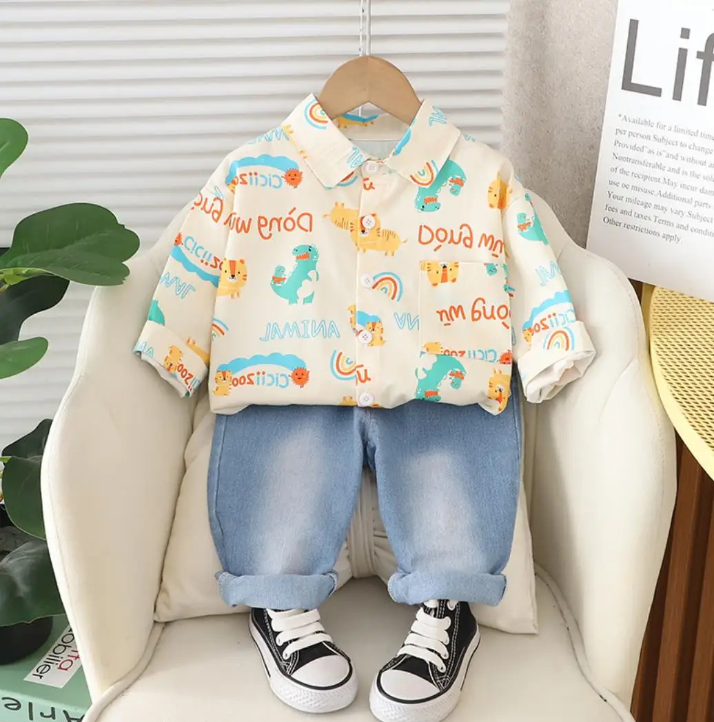 

Boys Autumn Suits Korean Style Baby Boy Clothes 12 to 24 Months Dinosaur Rabbit Print Long Sleeved Shirts+Pants Toddler Outfits