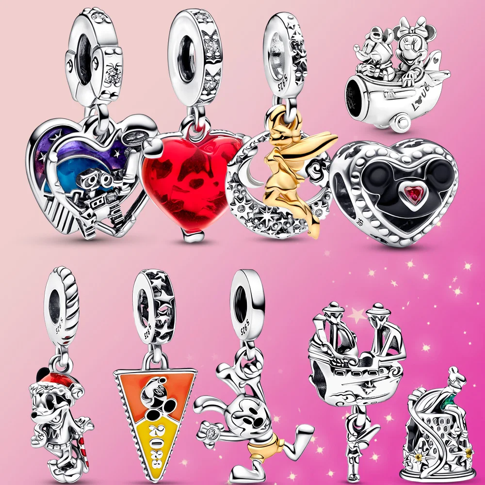 New 925 Silver Plated Charm Miniso Disney Mickey Minnie Anniversary Style Fit Original Pan Bracelet Women Jewelry