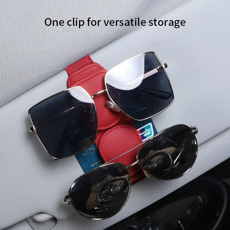 Clip doble para gafas de coche, accesorio para Interior de coche, multifunción, duradero, portátil, de cuero, para documentos y billetes