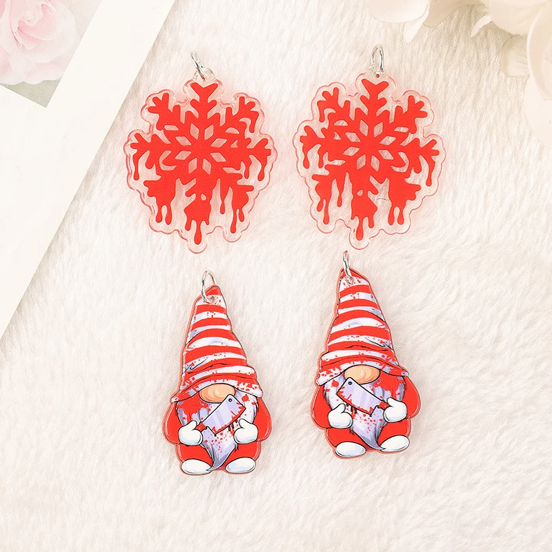 8Pcs /lot Christmas Charms Acrylic Gnome Snowflake Jewlery Findings For Necklace Diy Making