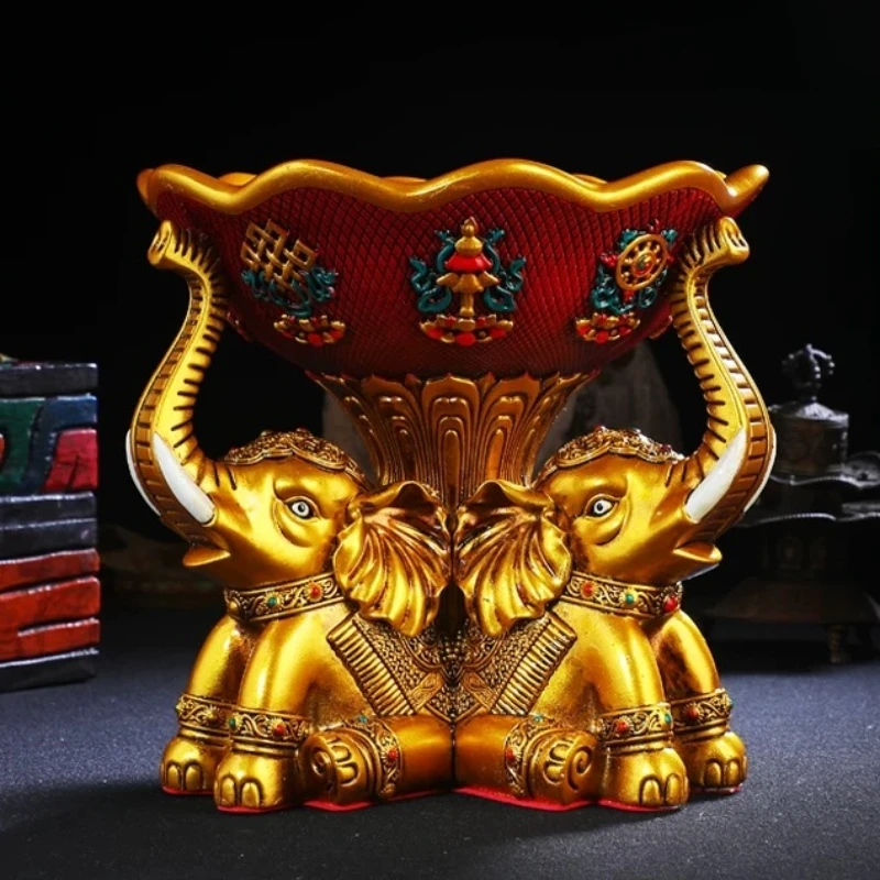 

Tibetan Colour Resin Fruit Dish,Tantra Engraving Three Elephants Basin,Buddha Religious Item Tray Altars Desktop Decorative,20cm