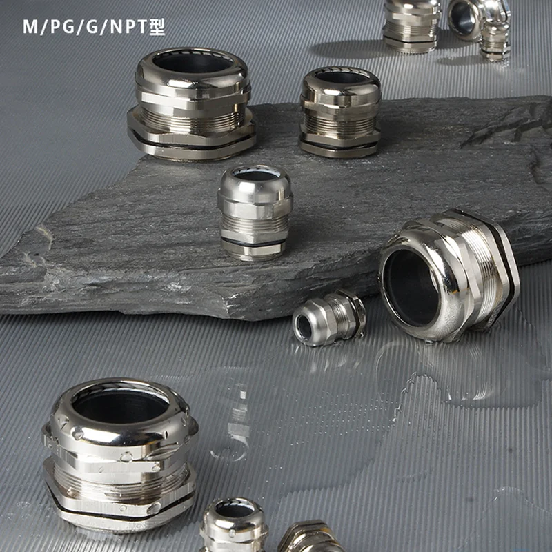 50pcs M6 Brass Nickel Plated Metal Cable Waterproof Joint Sealing 304 Stainless Steel Stuffing Box PG Gland Head M12m20