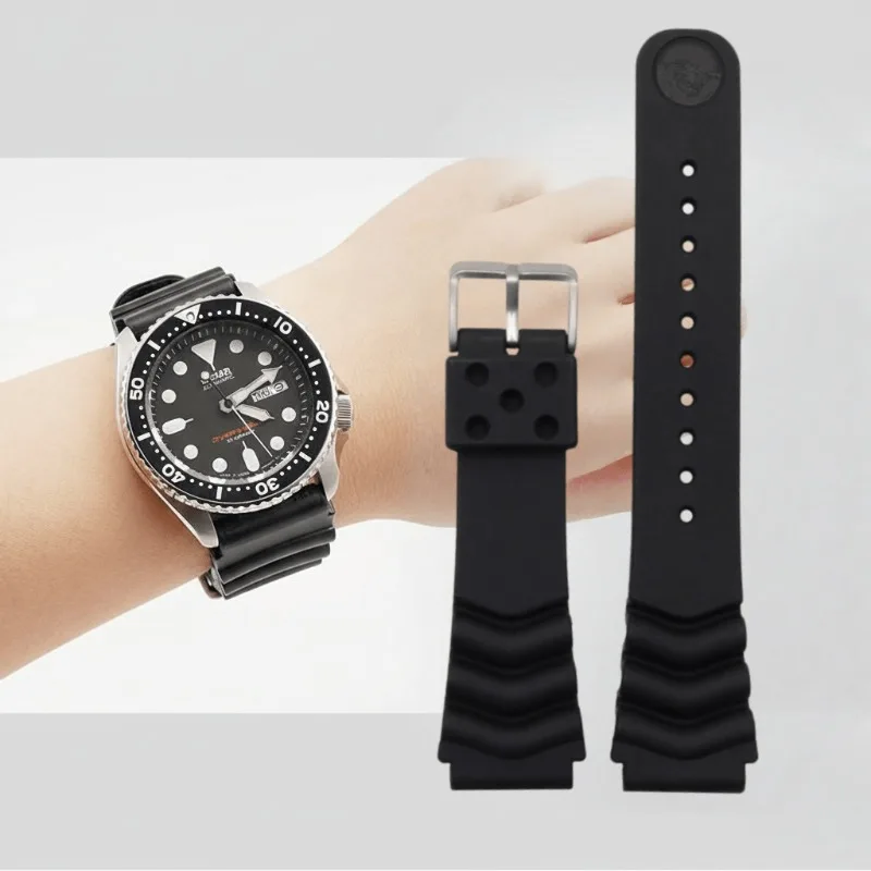 18/20/22mm Sports Silicone Diving Rubber Wrist Band Black Men Waterproof Replacement Strap for Seiko Watch Bracelet Accessories