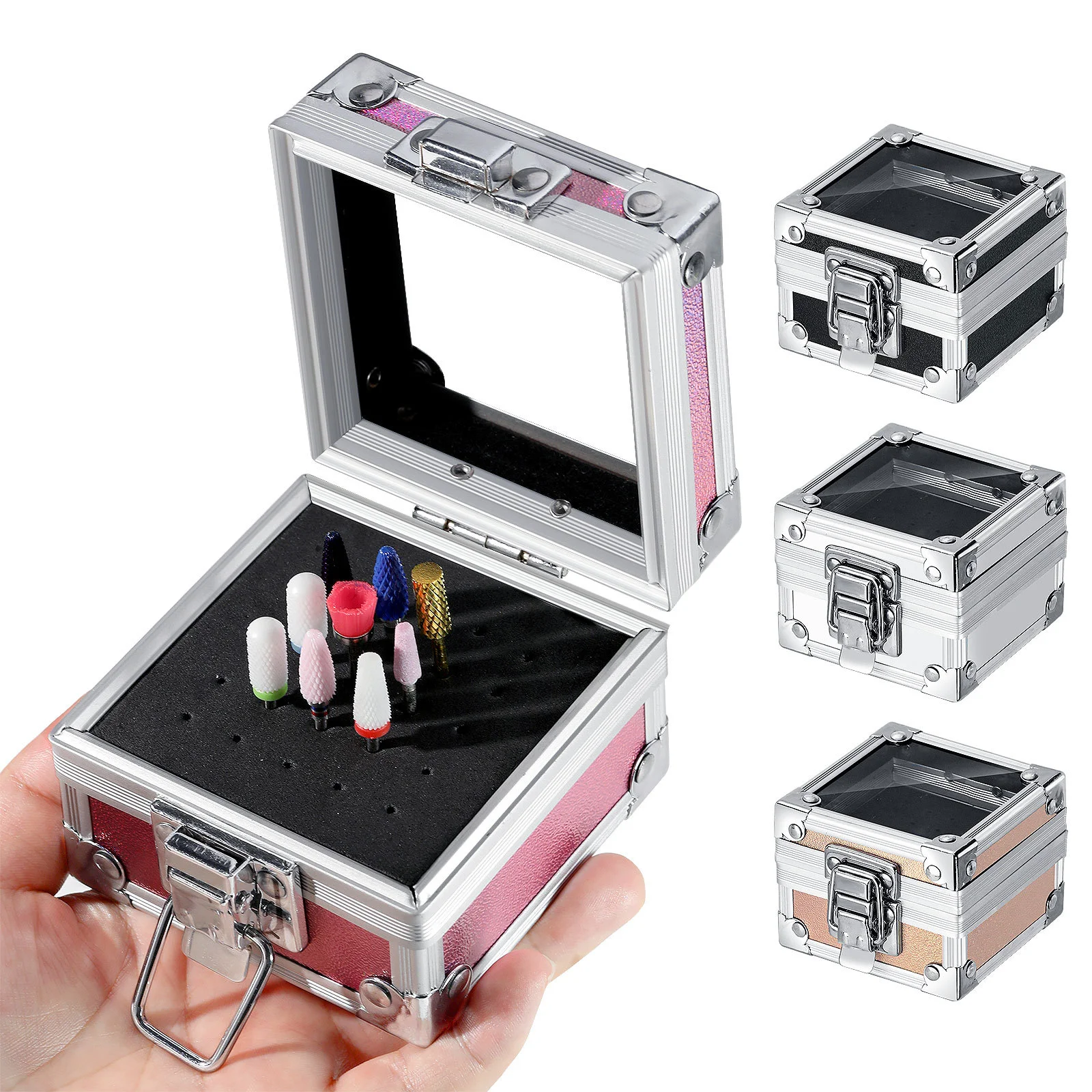 Professional 25 Holes - Aluminum Display Storage Box Nail Art Grinding Head Bit Storage Box  for Acrylic Nail Art Tools