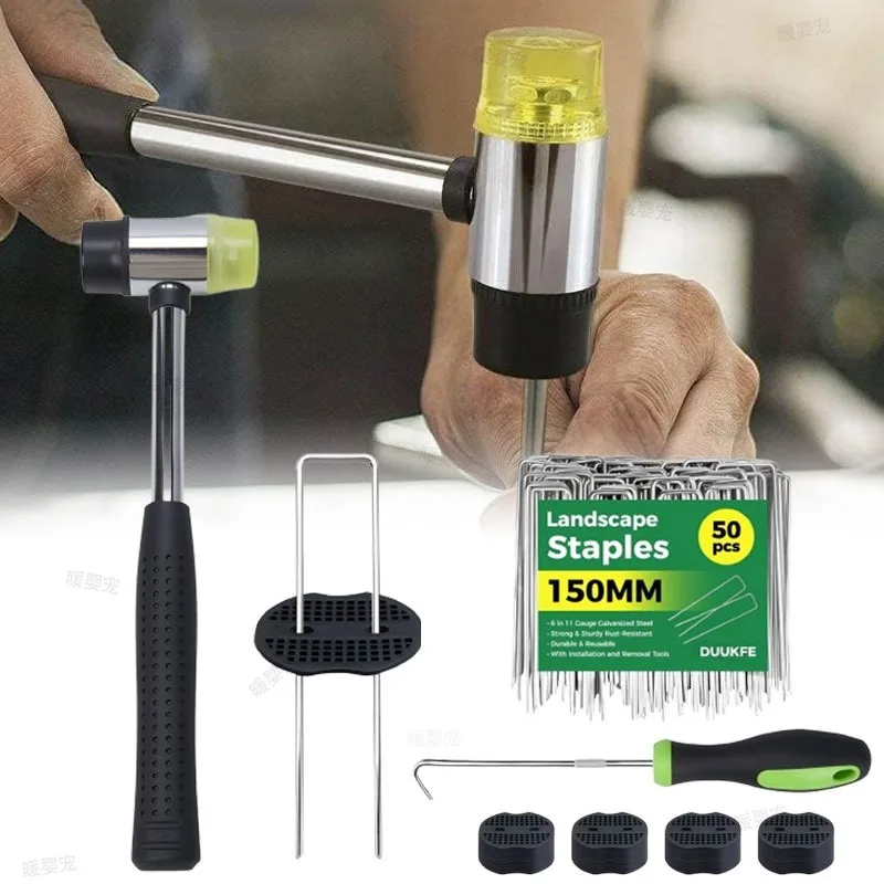 Rubber Hammer U-type Garden Staples Mallet Gasket Pick Hook Heavy-duty Fence Tubing Stakes Sod Pins Galvanized Landscape Spike