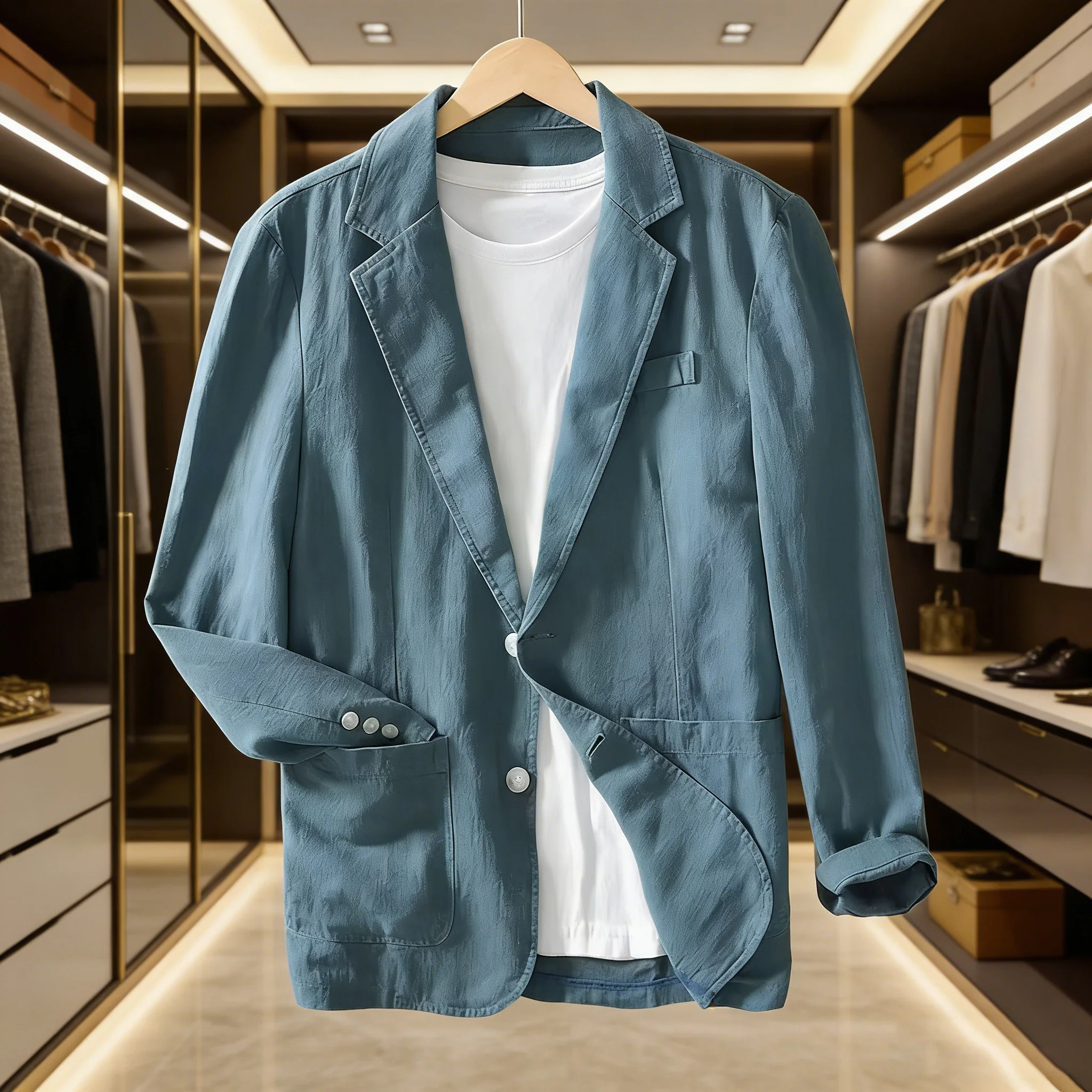 Retro Linen Men's Blazer Slim Fit Light Weight Casual High-quality Jacket Beach Wedding Party Fashion Male Formal Business Coat