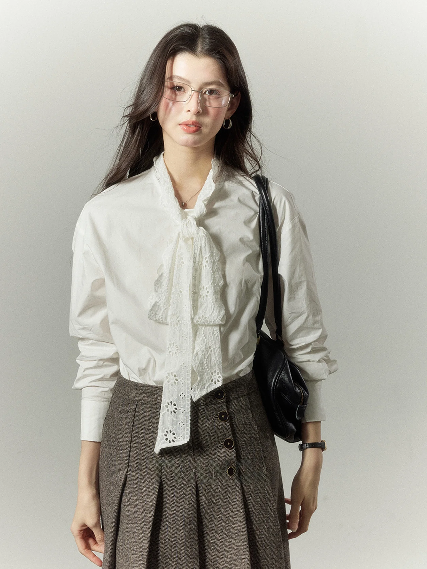 

Ele White Cotton Long Sve Women's irt Knot Design Inner Wear Layering Top Comfortable Breathable French Sle