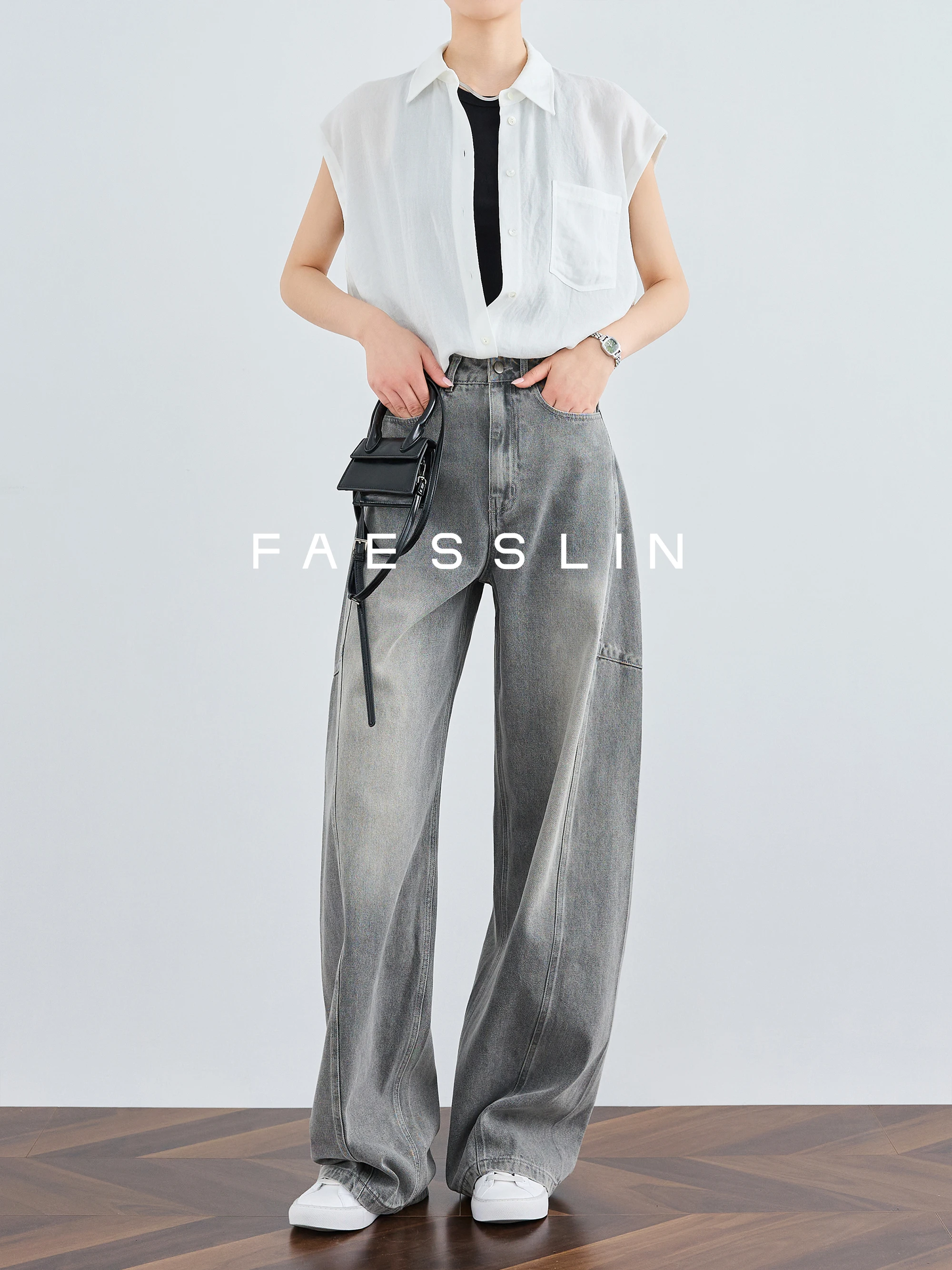 

Faionable ey High Waist Wide Leg Jeans Thin Summer Lengthened Bana Casual Cotton Blend Spring Autumn Ladies Jeans