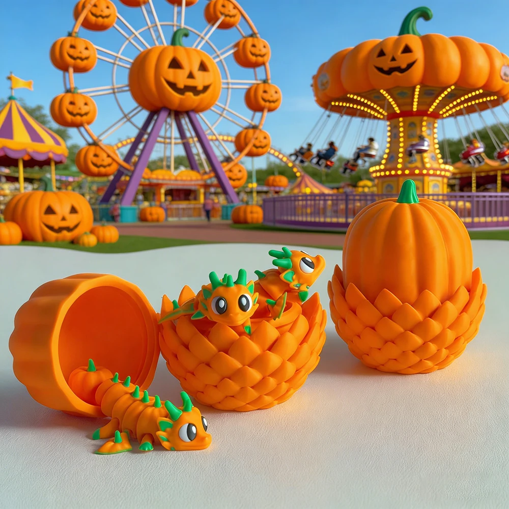 3d Printed Cute And Adorable Pumpkin Dragon + Dragon Egg Model Plastic Desk Decor Sculpture Ornaments Holiday Gifts