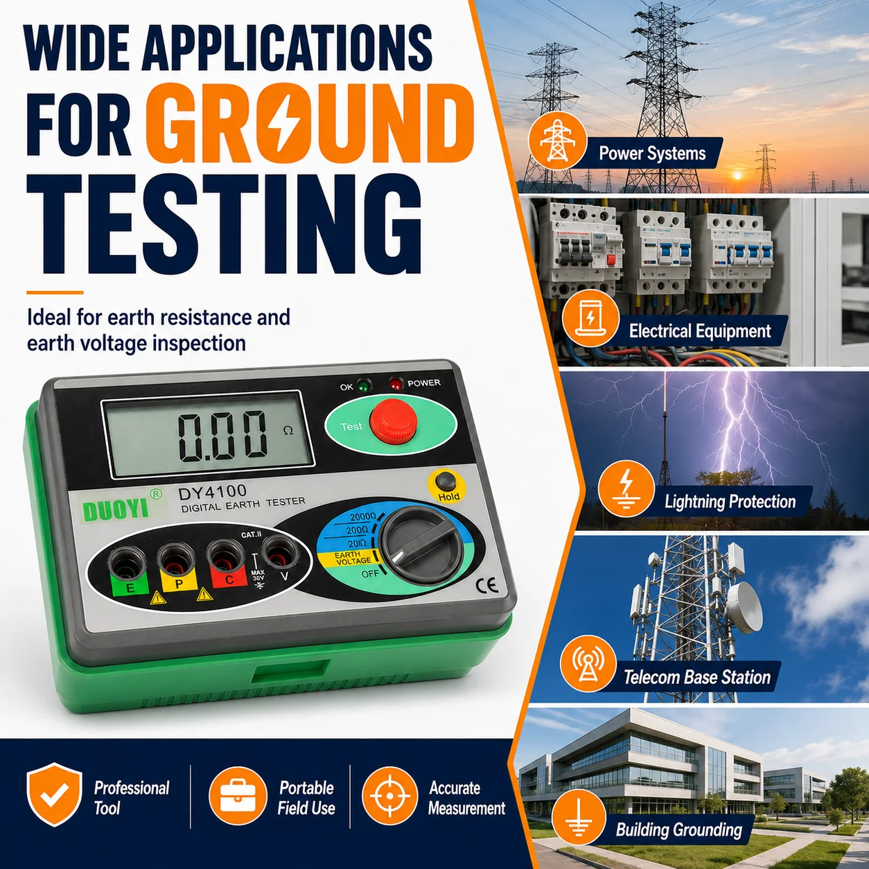 DUOYI Digital Earth Ground Resistance Tester Grounding Meter Electrical Installation Measuring Instrument for ElectriciansRepair