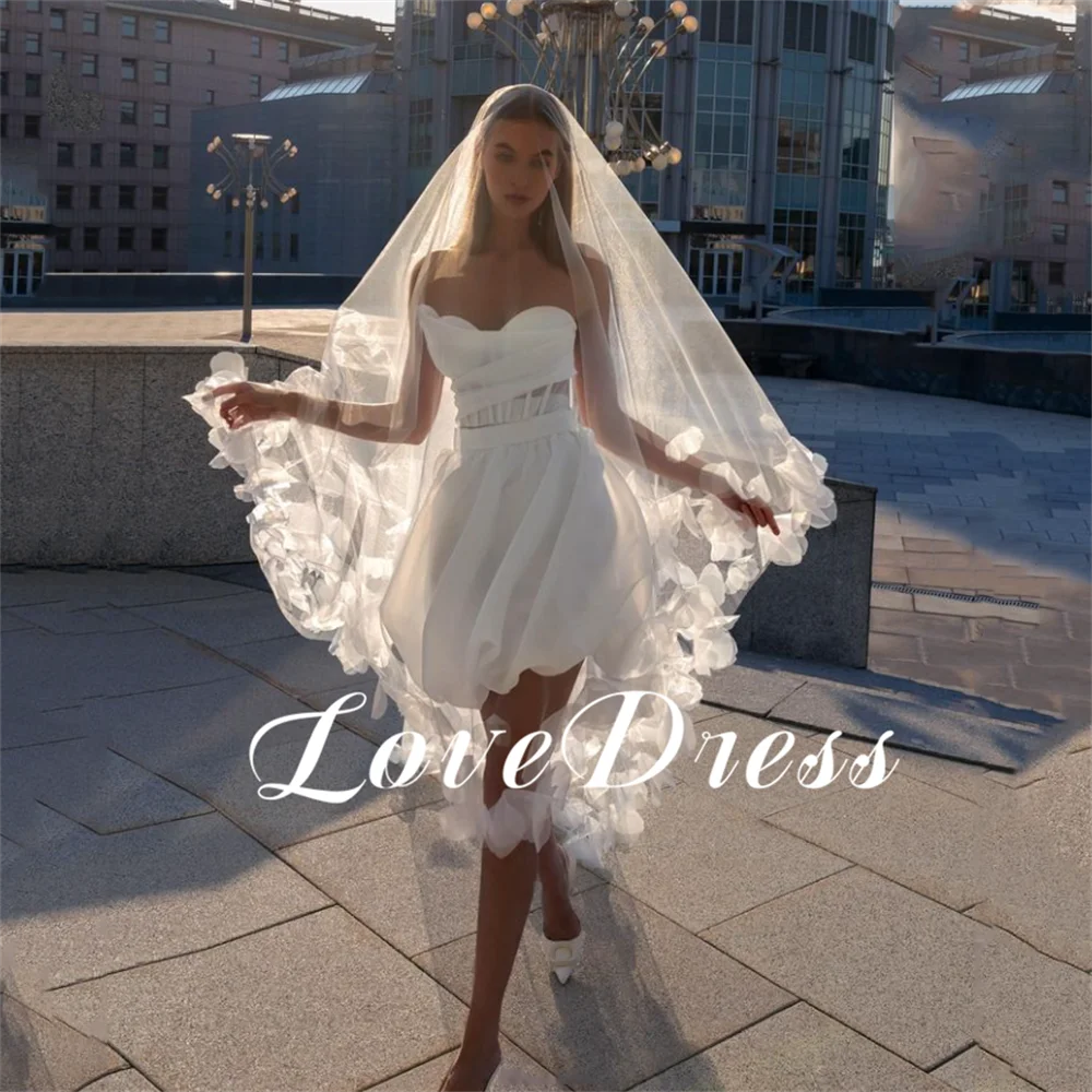 Love Elegant Mini Sweetheart Chiffon Two Pieces Strapless Wedding Dresses Charming Sleeveless Above Knee Perspective Bridal Gown