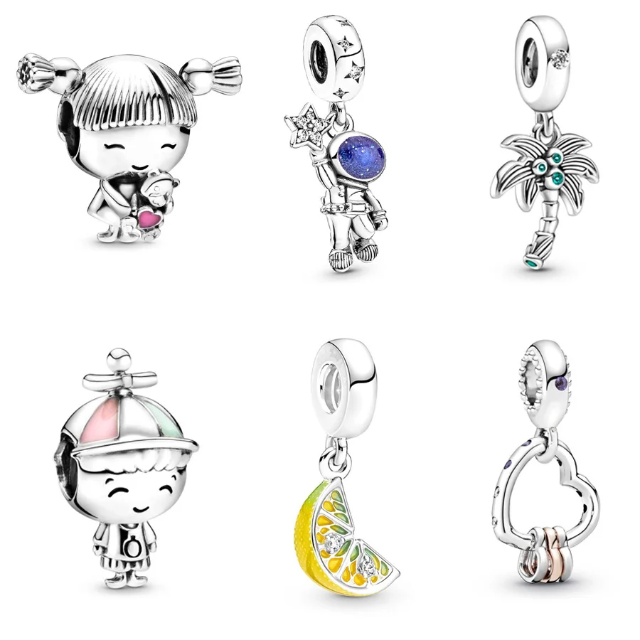 Little Girl & Little Boy Charm Astronaut Lemon Trinket Bead Fit Original 925 Sterling Silver Bracelet Necklace Diy Women Jewelry