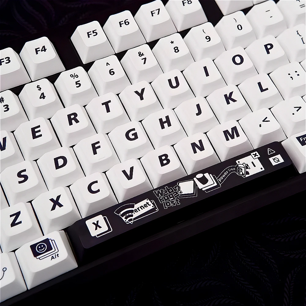 Danger 404 Theme, Keycap Set PBT Cherry 136 Keys, Personalized, Simple White, Suitable for 61/87/104/108 Mechanical Keyboard