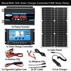 110V/220V Solar Panel System 18V18W Solar Panel 30A Charge Controller 4000W Car Solar Inverter Kit Complete Power Generation Kit