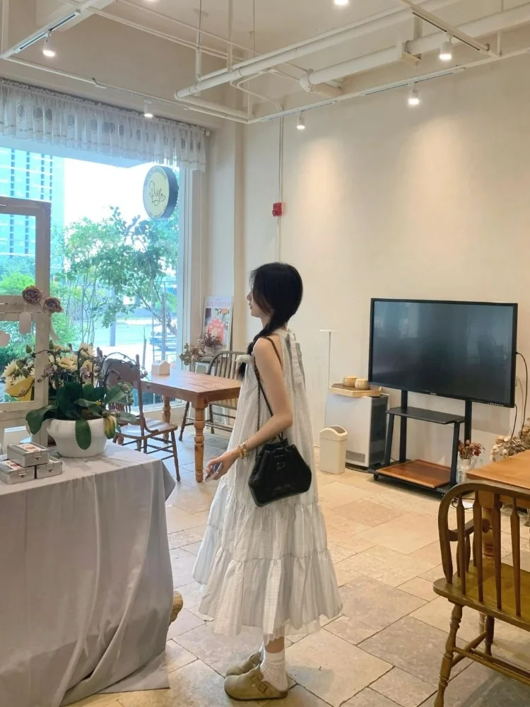 فساتين نسائية بدون أكمام بفيونكة رسن فضفاضة لربيع وصيف 2025 فستان أنيق أنيق غير رسمي على الطراز الفرنسي #2