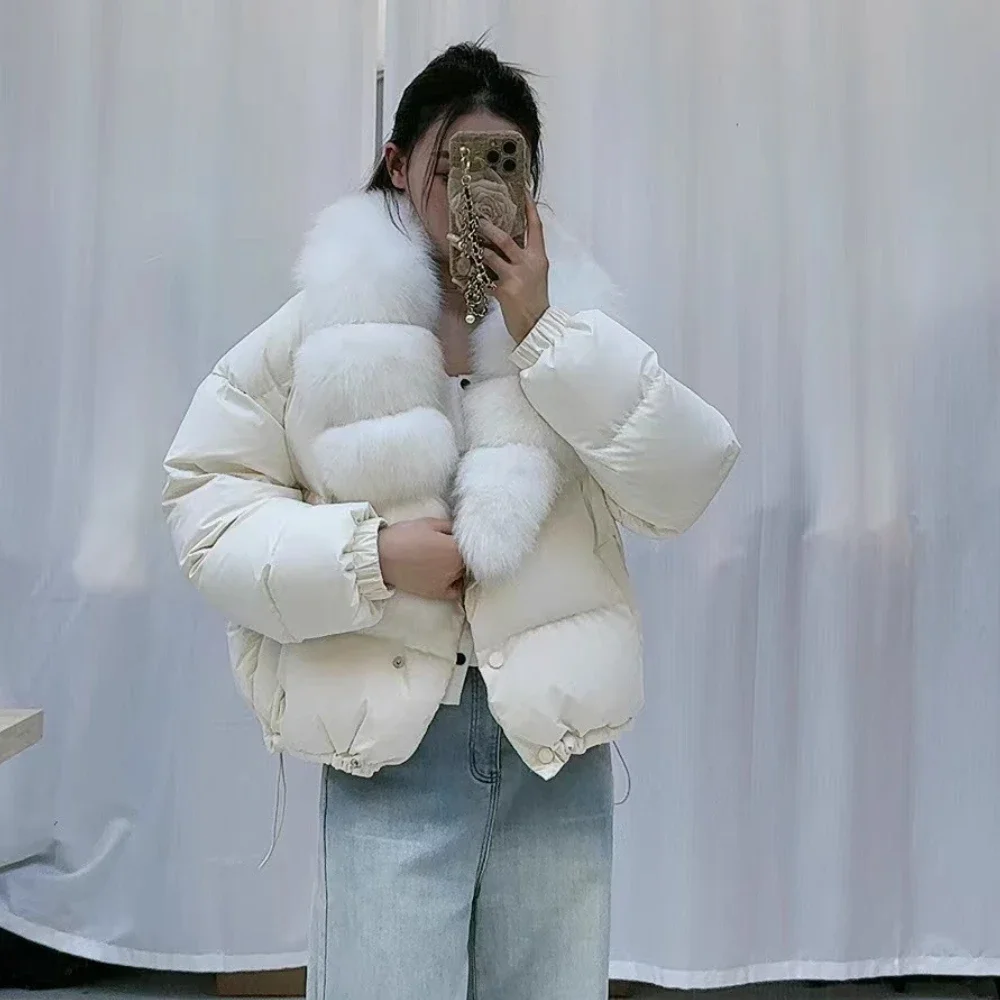 Echte Fuchs Pelz Jacke Weiße Gans Unten Mantel Warme Neue Dicke Frauen 2025, Herbst Winter Mode Echtpelz Unten Puffer Jacke weibliche