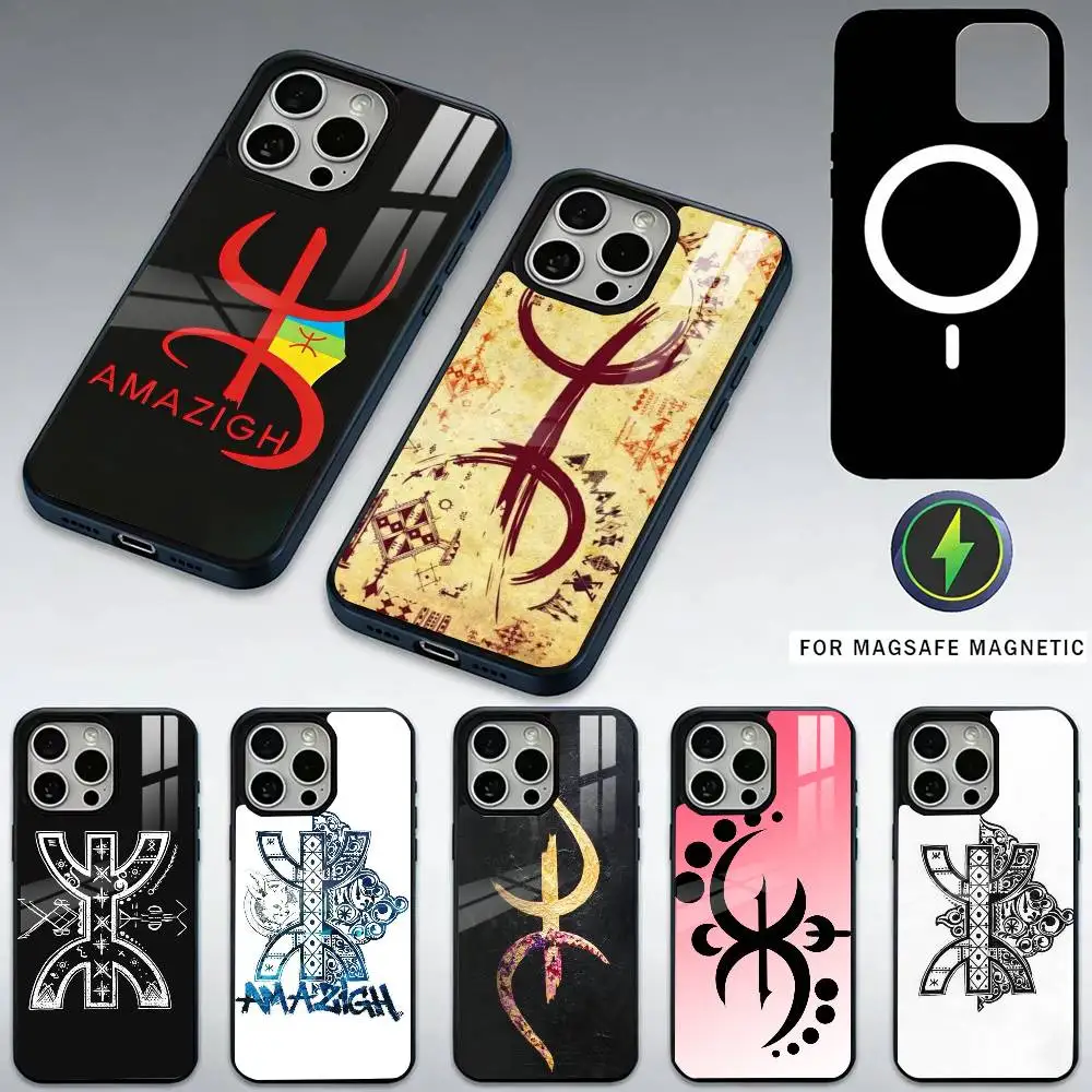 

Чехол для телефона с символом амазигов для iPhone 17, 16, 15, 14, 13, 12, 11 Plus, Pro Max, магнитный, для беспроводной зарядки MagSafe